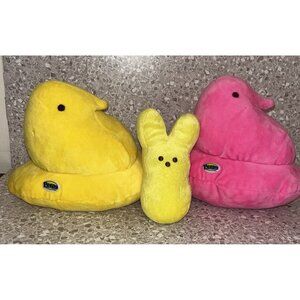 Peeps Plush Chick & Bunny Yellow & Pink Lot of 3 Stuffed Animal Toy Tiny Flaw